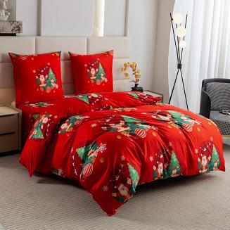 Pościel świąteczna 220x200 czerwona Mikołaj nadchodzi