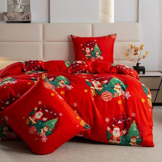 Pościel świąteczna 220x200 czerwona Mikołaj nadchodzi