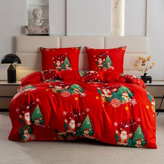 Pościel świąteczna 220x200 czerwona Mikołaj nadchodzi