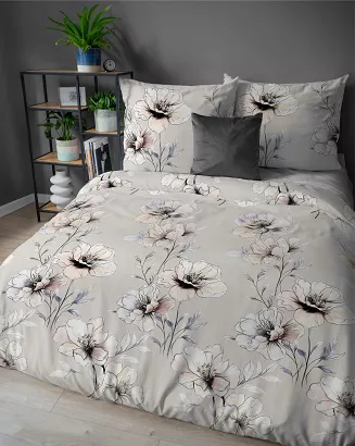 Pościel flanelowa 220x200 beżowa w duże pastelowe kwiaty