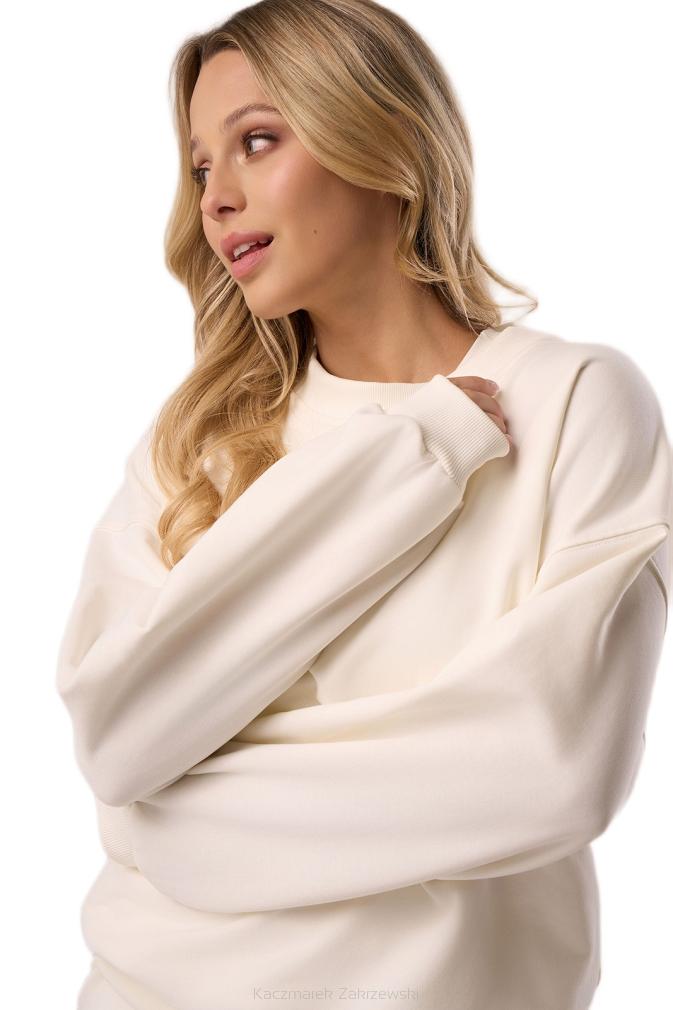 Bawełniana bluza dresowa z długim rękawem Babell kod 3009 śmietankowa