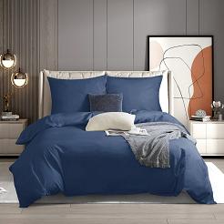 Pościel satyna bawełniana 140x200 SIN jednobarwna granatowa