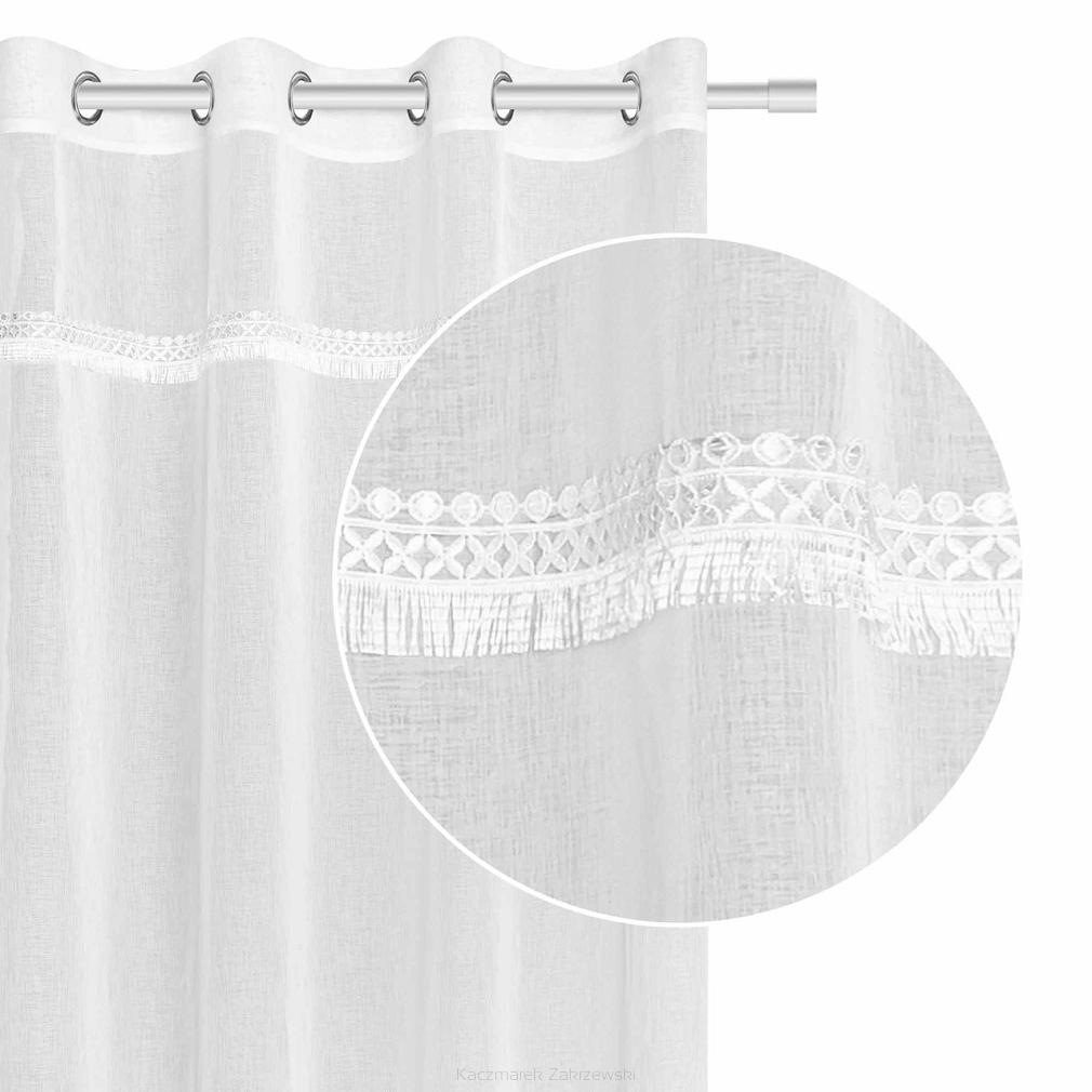 Firana gotowa na przelotkach BOHO 140x250 biała z koronką