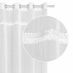 Firana gotowa na przelotkach BOHO 140x250 biała z koronką