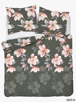 Pościel flanelowa 160x200 antracytowa koralowa kwiaty magnolii