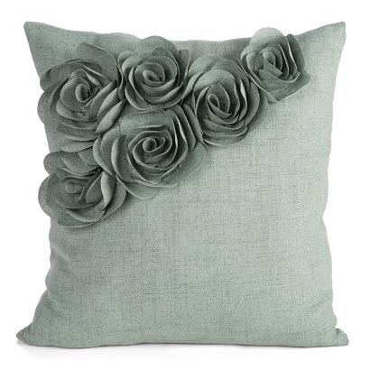 Poszewka dekoracyjna FLORES 45x45 Eurofirany zielona w stylu eko kwiaty róże 3D