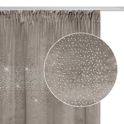 Zasłona gotowa na taśmie Shiny 140x270 welurowa z kryształkami ciemnobeżowa