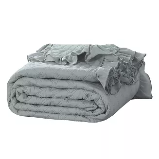 Narzuta dekoracyjna RUFFY 160x220 pikowana z falbanką szara