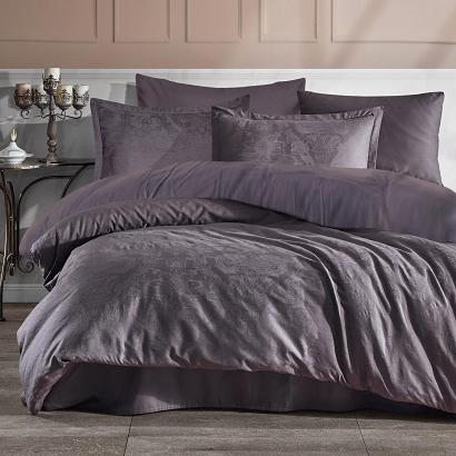 Pościel satyna bawełniana żakardowa ARVEN 220x200 JACQUARD fioletowa kwiatowy ornament