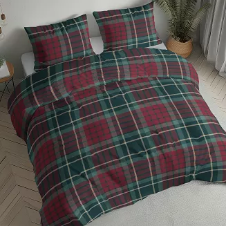 Pościel flanelowa świąteczna 220x200 zielona czerwona szkocka krata
