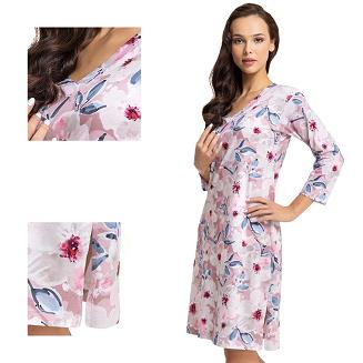 Koszula damska LUNA kod 72 pudrowa bordowa niebieska w akwarelowe kwiaty