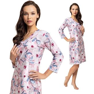 Koszula damska LUNA kod 72 pudrowa bordowa niebieska w akwarelowe kwiaty