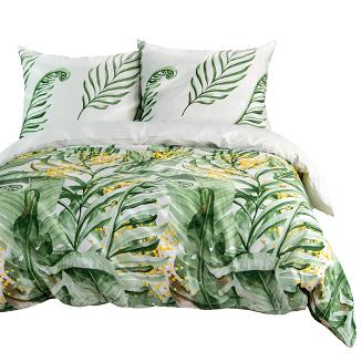 Pościel satyna bawełniana SATYNLOVE 180x200 biała zielona duże egzotyczne liście