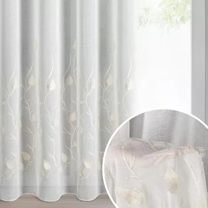 Firana gotowa na przelotkach BROKLYN 140x250 Eurofirany biała beżowy botaniczny haft