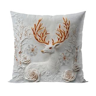 Poszewka dekoracyjna świąteczna JELONEK Z EFEKTEM 3D 40x40 szara brązowa