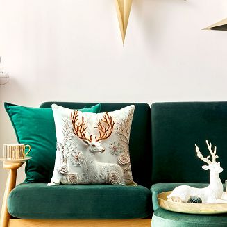 Poszewka dekoracyjna świąteczna JELONEK Z EFEKTEM 3D 40x40 szara brązowa