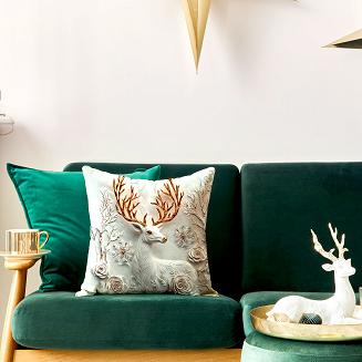 Poszewka dekoracyjna świąteczna JELONEK Z EFEKTEM 3D 40x40 szara brązowa