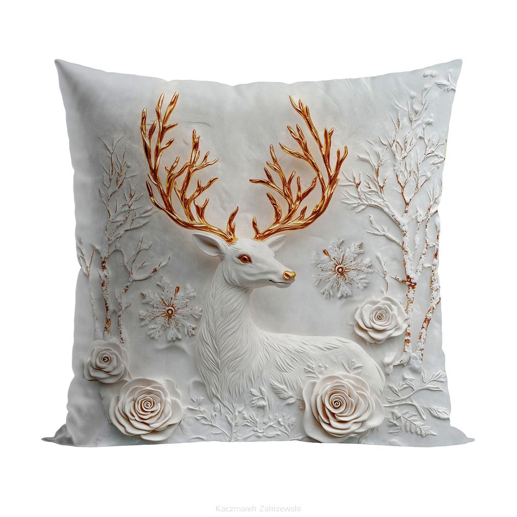 Poszewka dekoracyjna świąteczna JELONEK Z EFEKTEM 3D 40x40 szara brązowa