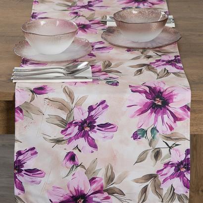 Obrus dekoracyjny wodoodporny GARDEN 40x180 Eurofirany kremowy w kwiaty