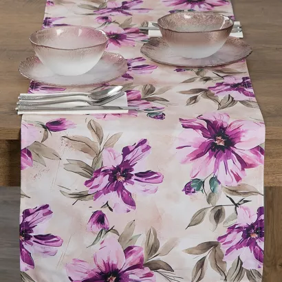Obrus dekoracyjny wodoodporny GARDEN 40x180 Eurofirany kremowy w kwiaty