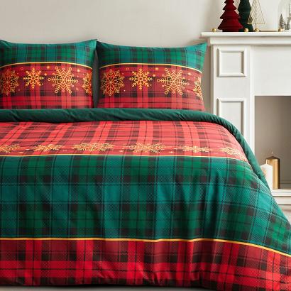 Komplet pościeli świąteczny GLORY 160x200 Eurofirany czerwony zielony krata śnieżynki