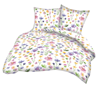 Pościel z kory 100% bawełna 160x200 wzór kwiaty na białym tle wycięte