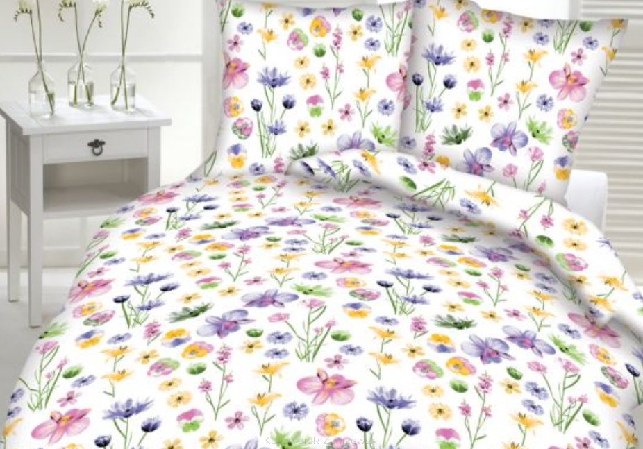 Pościel z kory 100% bawełna 160x200 wzór kwiaty na białym tle