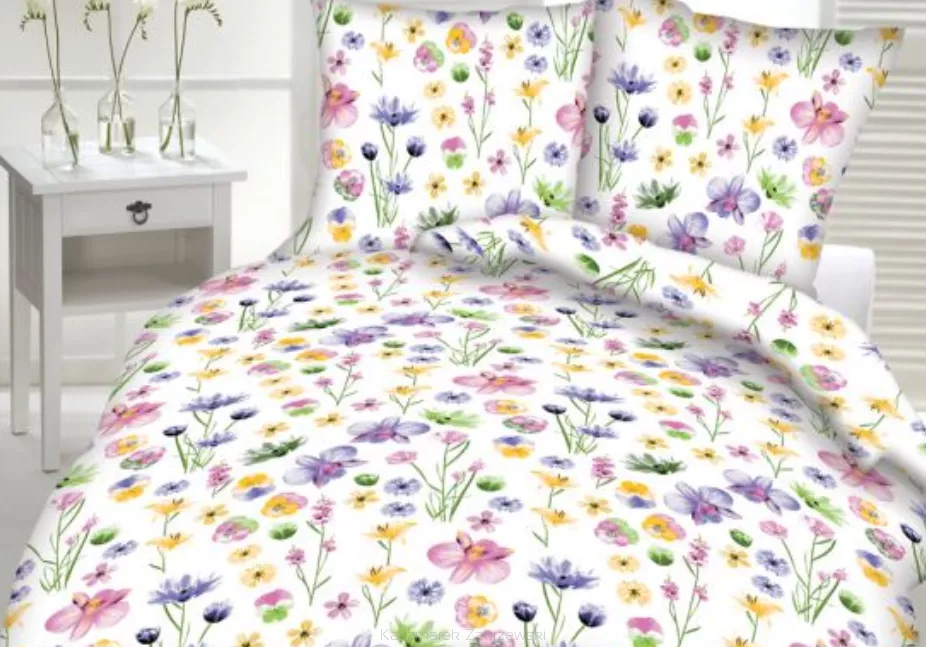 Pościel z kory 100% bawełna 160x200 wzór kwiaty na białym tle