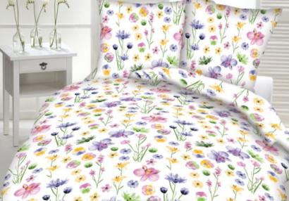 Pościel z kory 160x200 wzór kwiaty na białym tle