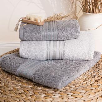 Ręcznik bawełniany OSKAR 70x140 jasnoszary bordiura z szampańską nicią