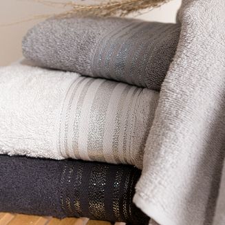 Ręcznik bawełniany OSKAR 70x140 jasnoszary bordiura z szampańską nicią