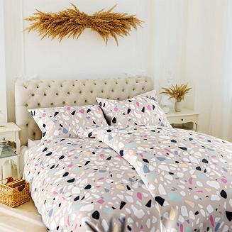 Pościel flanelowa LASTRYKO 200x220 beżowa wielokolorowa płytki lastrykowe