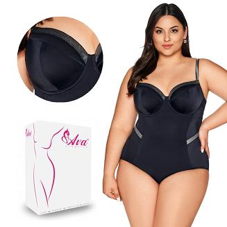 Strój kąpielowy jednoczęściowy full cup SKJ 63 usztywniany czarny ze srebrną taśmą