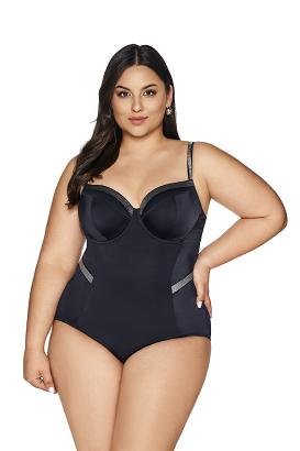 Strój kąpielowy jednoczęściowy full cup SKJ 63 usztywniany czarny ze srebrną taśmą