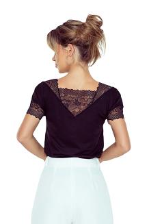 Bluzka damska z koronkowym akcentem w górnej części Trinity Bluzka czarna