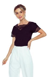 Bluzka damska z koronkowym akcentem w górnej części Trinity Bluzka czarna