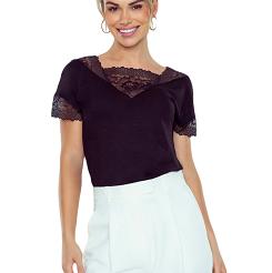 Bluzka damska z koronkowym akcentem w górnej części Trinity Bluzka czarna