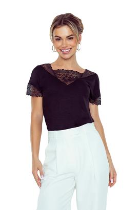 Bluzka damska z koronkowym akcentem w górnej części Trinity Bluzka czarna