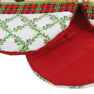 Rękawice kuchenne 18x27 z magnesem 2 szt. świąteczne białe czerwone zielone miś w samochodzie