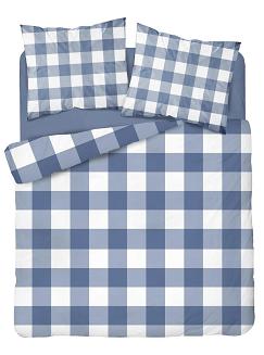 Pościel flanelowa 160x200 biała niebieska granatowa krata