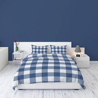 Pościel flanelowa 160x200 biała niebieska granatowa krata