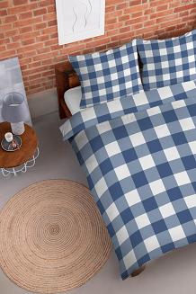 Pościel flanelowa 160x200 biała niebieska granatowa krata