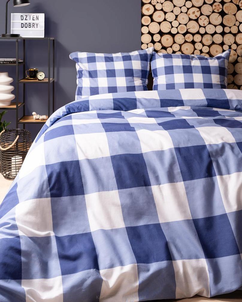 Pościel flanelowa 160x200 biała niebieska granatowa krata