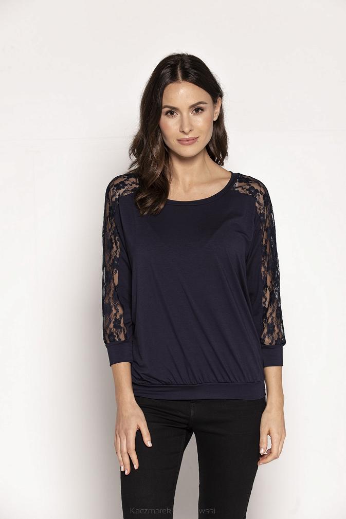 Bluzka damska z koronką CELINE granatowa
