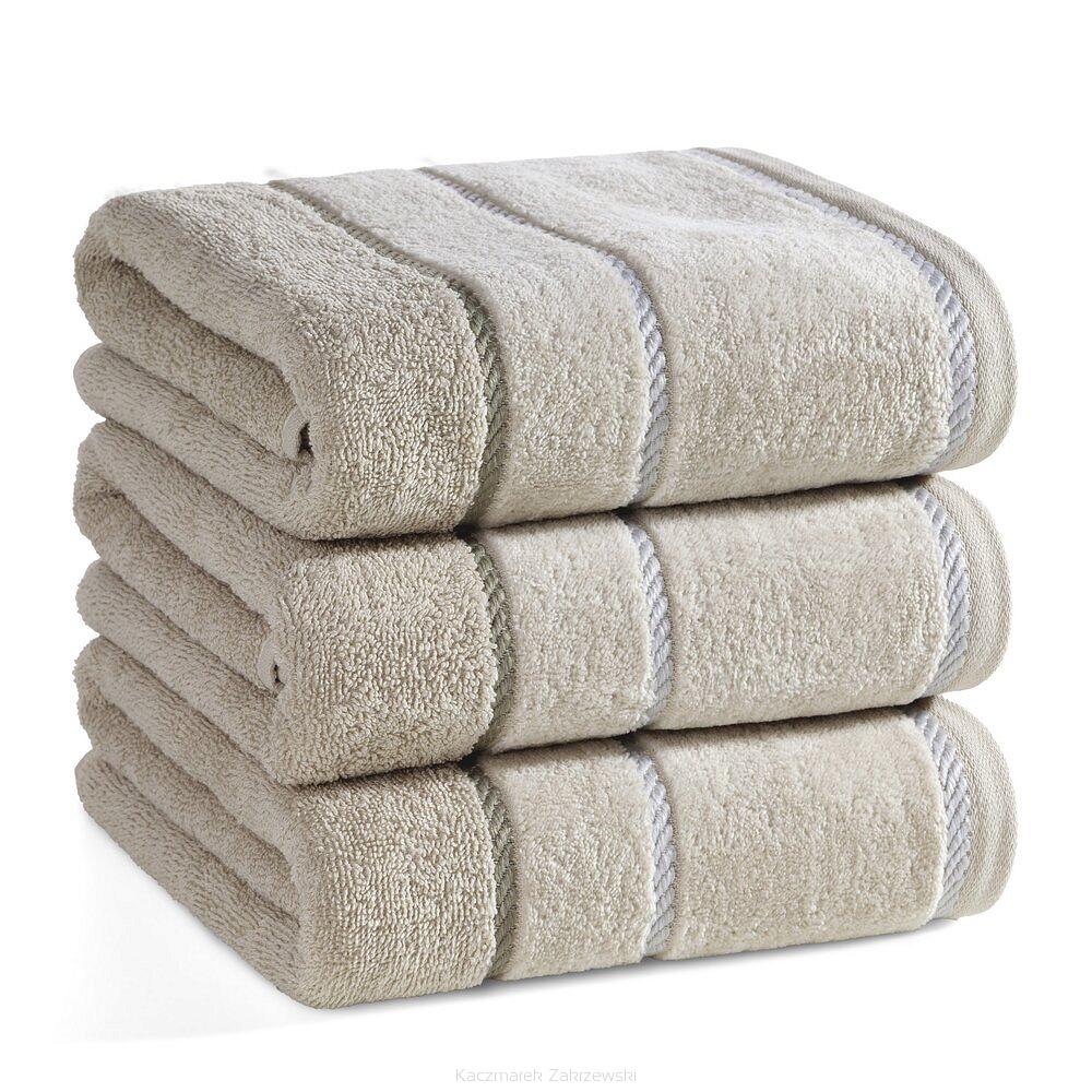 Ręcznik bawełniany z welurową bordiurą w ozdobne paseczki NEL 50x90 Eurofirany beżowy