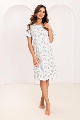 Koszula damska REGINA kod 173 zielona szara w kółeczka i kropki