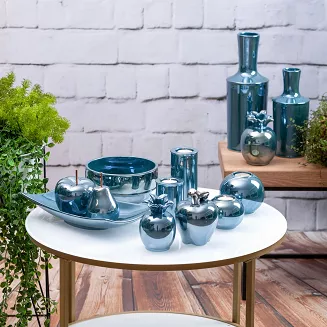 Figurka dekoracyjna SIMONA2 11x16 Eurofirany turkusowa perłowy połysk ananas