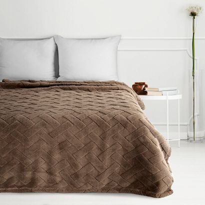 Koc narzuta CARO 200x220 Design91 ciemnobrązowy puszysty wytłaczany w kratę