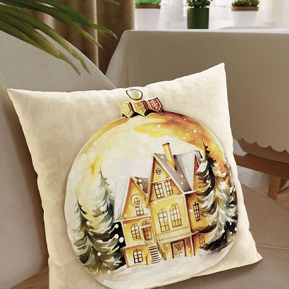 Poszewka dekoracyjna świąteczna ZŁOTA BOMBKA 40x40 welwetowa beżowa