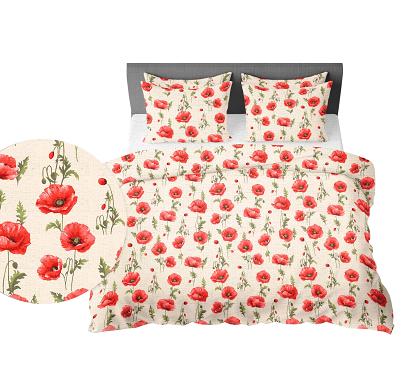 Pościel z kory 200x220 maki na kremowym tle